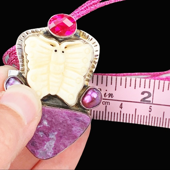 Hand Carved Butterfly Pearl Tourmaline Pin Pendant - Picture 11 of 11